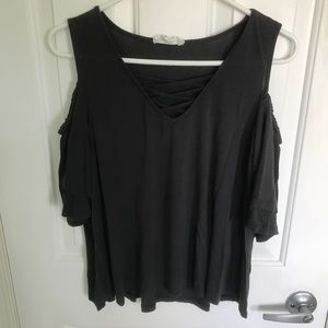 Gray short sleeve open shoulder top size large